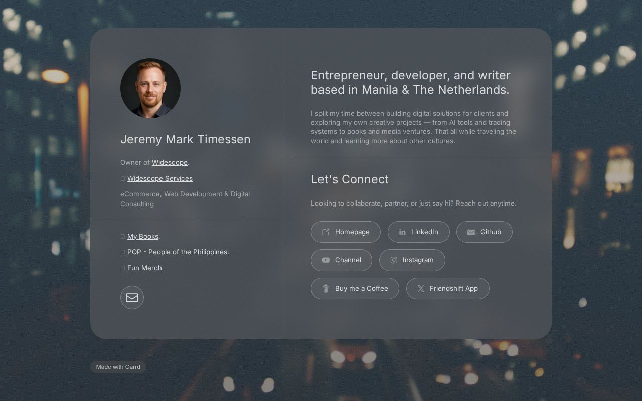 Business card of Jeremy Mark Timessen